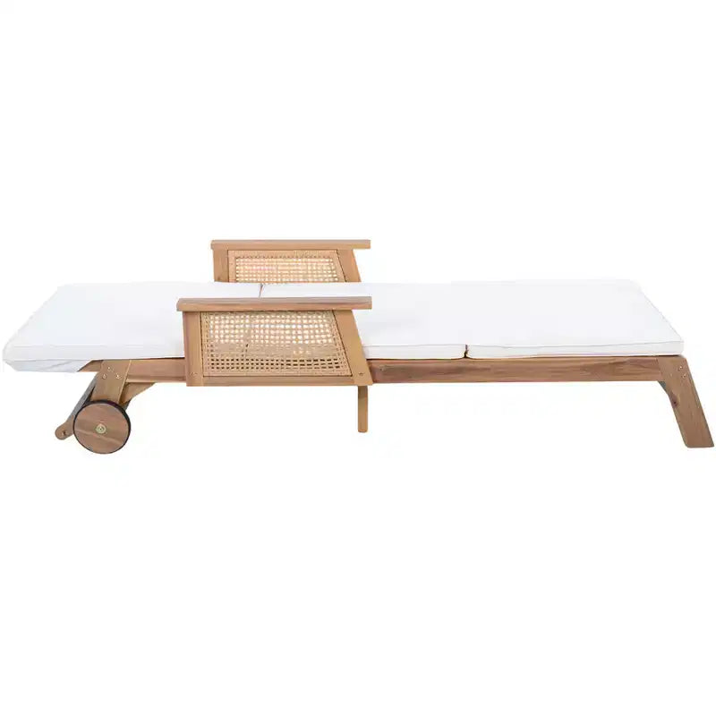 Ensemble table basse en carrelage céramique et bain de soleil moderne en acacia Jisoo Christopher Knight Home avec accoudoir en osier