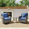 GDFStudio Monterey Wicker and Iron 3 Piece Outdoor Swivel Chat Set with Side Table