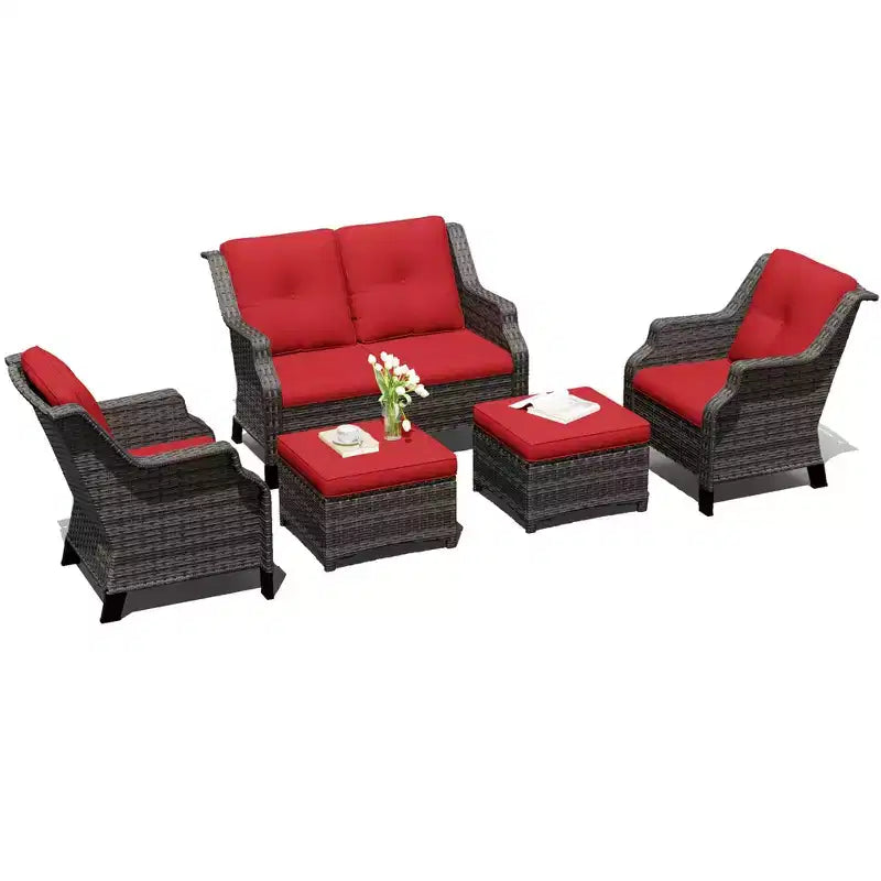 UPTIOT Salon de jardin avec canapé deux places, chaises et pouf