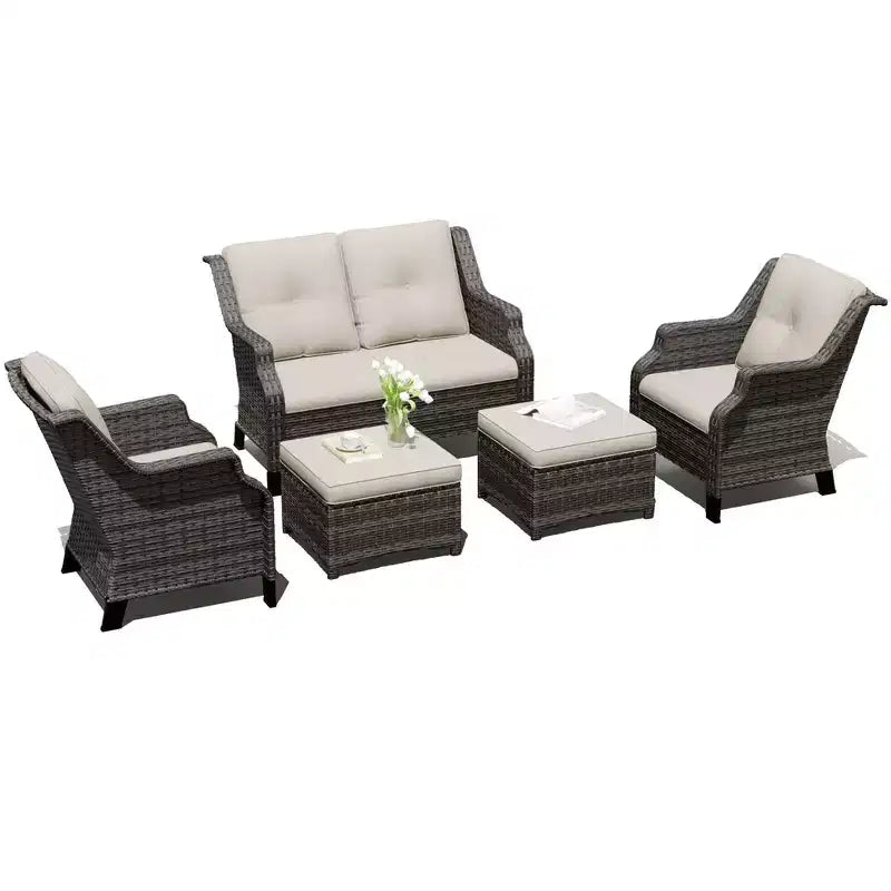 UPTIOT Salon de jardin avec canapé deux places, chaises et pouf