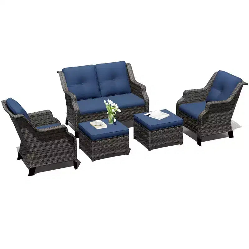 UPTIOT Salon de jardin avec canapé deux places, chaises et pouf