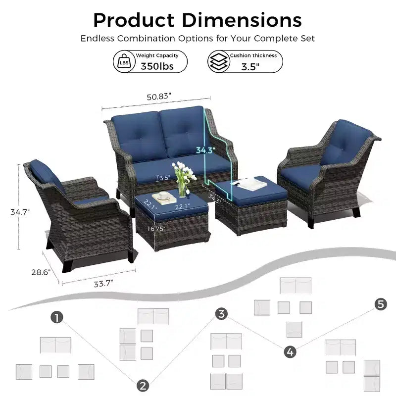 UPTIOT Salon de jardin avec canapé deux places, chaises et pouf