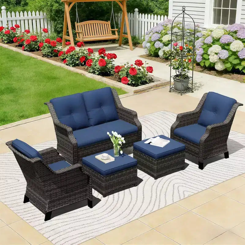 UPTIOT Salon de jardin avec canapé deux places, chaises et pouf
