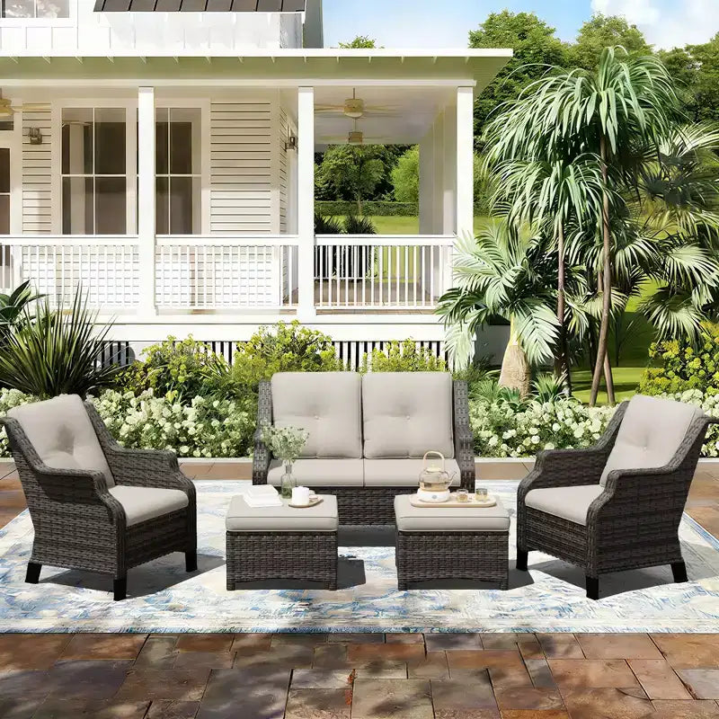 UPTIOT Outdoor Lounge Set with Loveseat sofa, Chairs and Ottoman