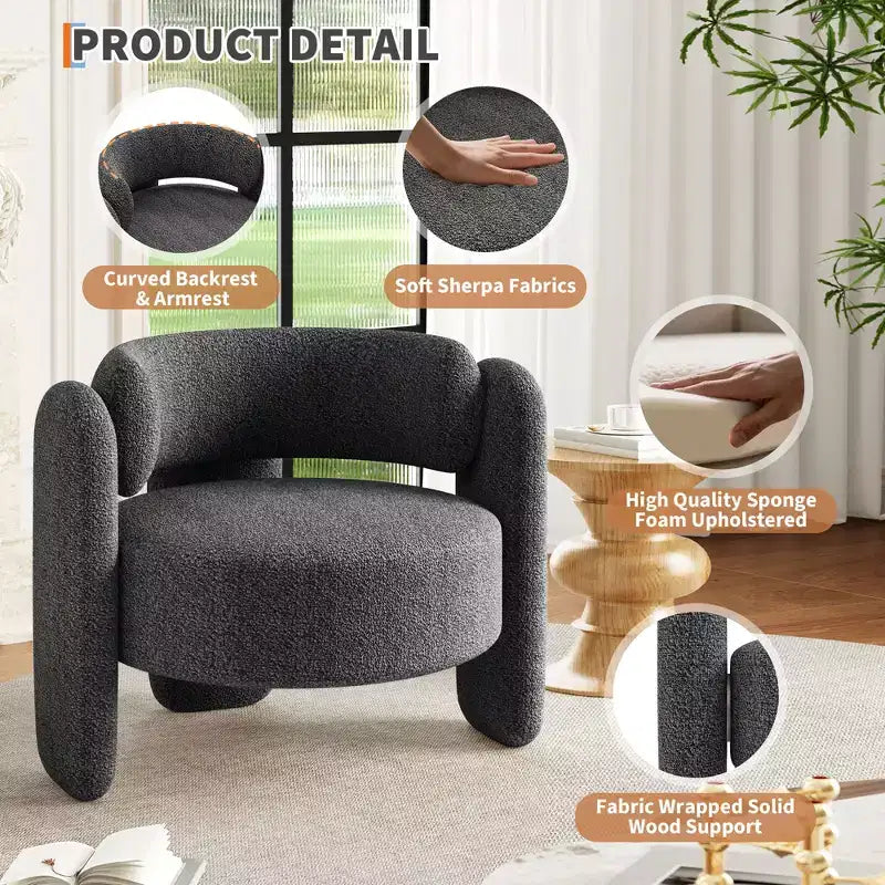 Oversized Modern Chenille Barrel Accent Chair,Mid-Century Lounge Armchair with Open Back,Soft&Cozy Upholstered Comfort for Living Room,Bedroom,Office