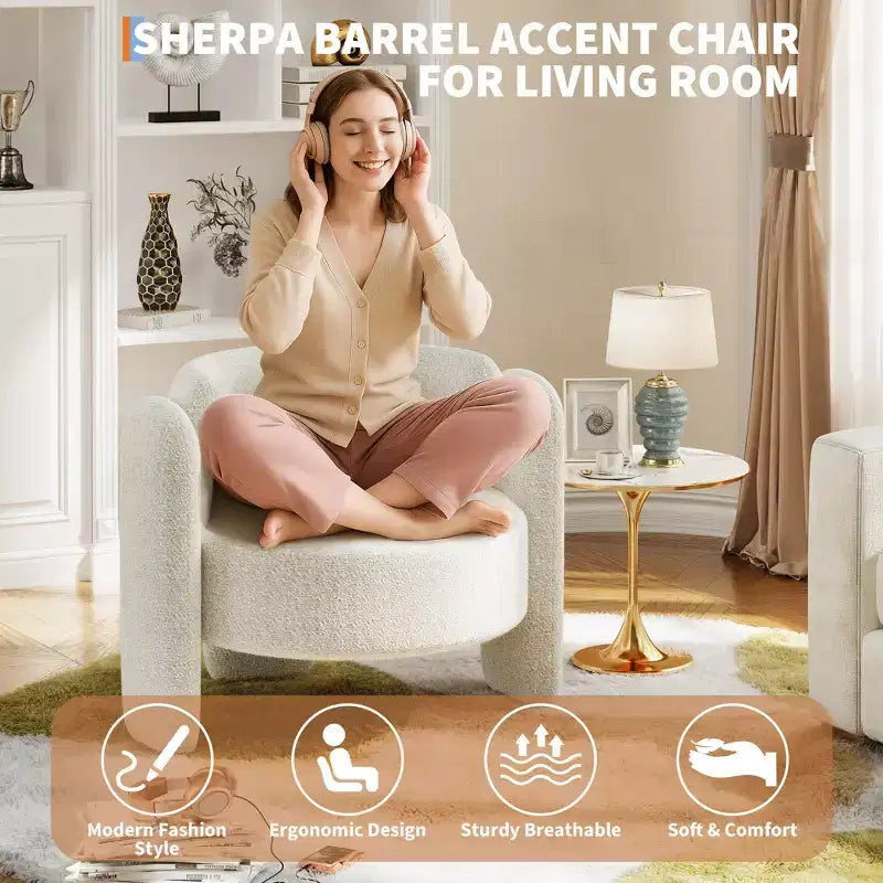 Oversized Modern Chenille Barrel Accent Chair,Mid-Century Lounge Armchair with Open Back,Soft&Cozy Upholstered Comfort for Living Room,Bedroom,Office