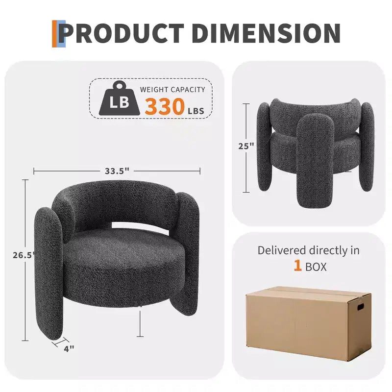 Oversized Modern Chenille Barrel Accent Chair,Mid-Century Lounge Armchair with Open Back,Soft&Cozy Upholstered Comfort for Living Room,Bedroom,Office