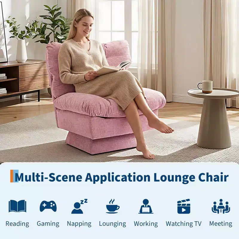 Fauteuil pivotant moderne avec coussins épais touffetés - Fauteuil d'appoint en chenille rotatif à 360°, chaise de lecture ergonomique pour le salon et la chambre à coucher