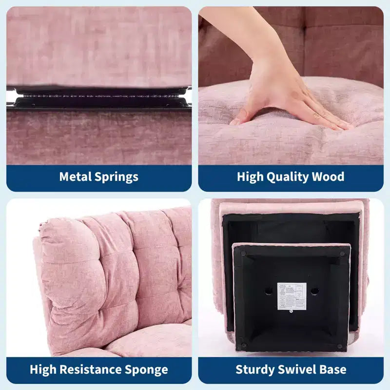 Fauteuil pivotant moderne avec coussins épais touffetés - Fauteuil d'appoint en chenille rotatif à 360°, chaise de lecture ergonomique pour le salon et la chambre à coucher