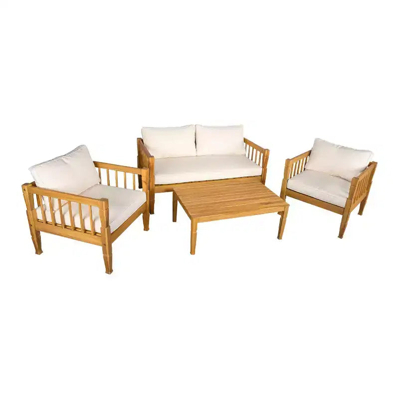 Ensemble de mobilier de patio 4 pièces avec table basse, salon de conversation profond avec coussins pour jardin, balcon et cour - Panipeachy