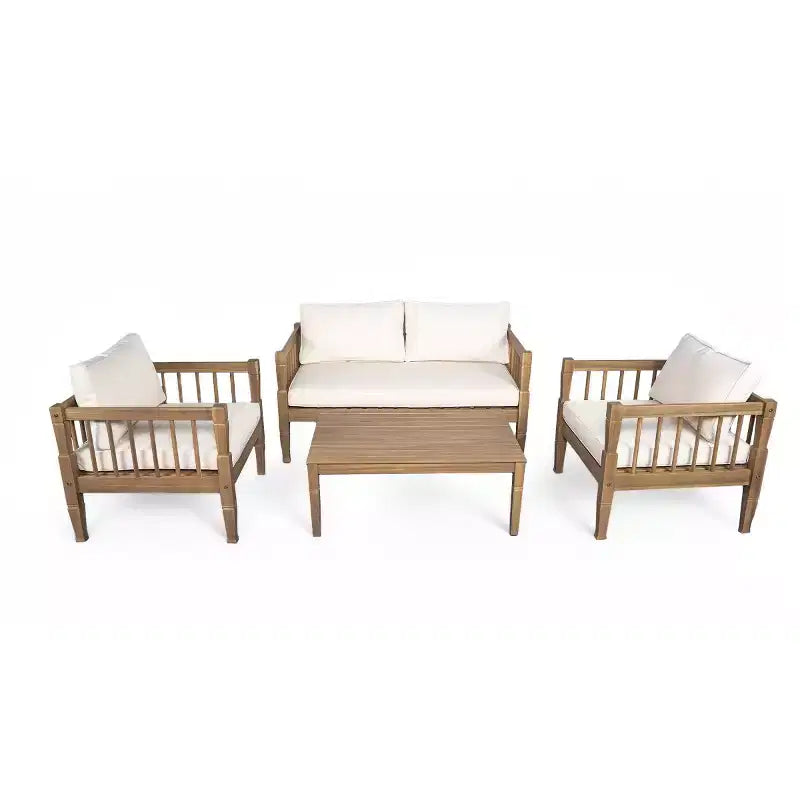 Ensemble de mobilier de patio 4 pièces avec table basse, salon de conversation profond avec coussins pour jardin, balcon et cour - Panipeachy
