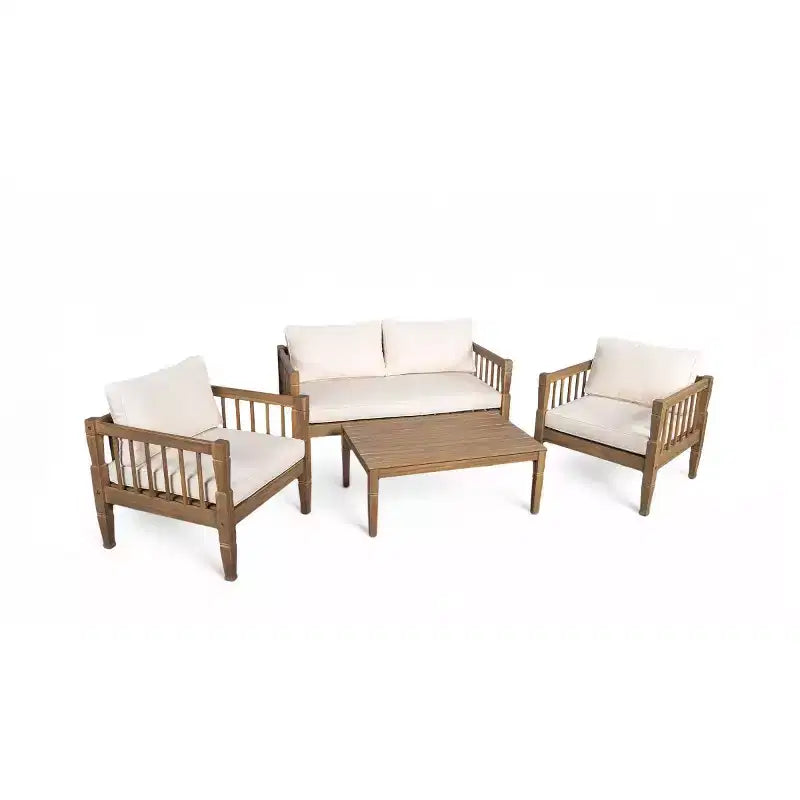 Ensemble de mobilier de patio 4 pièces avec table basse, salon de conversation profond avec coussins pour jardin, balcon et cour - Panipeachy