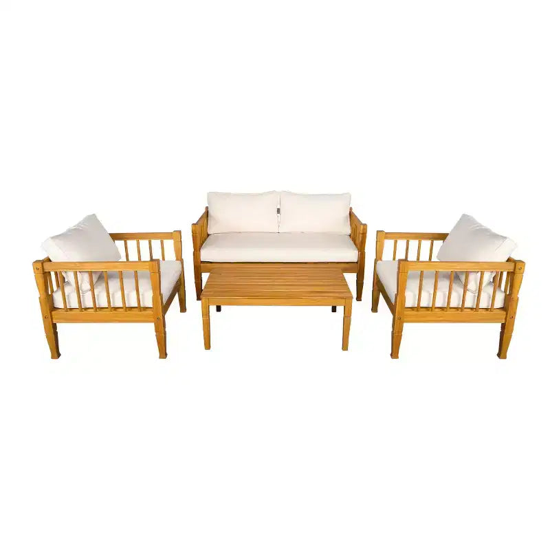Ensemble de mobilier de patio 4 pièces avec table basse, salon de conversation profond avec coussins pour jardin, balcon et cour - Panipeachy