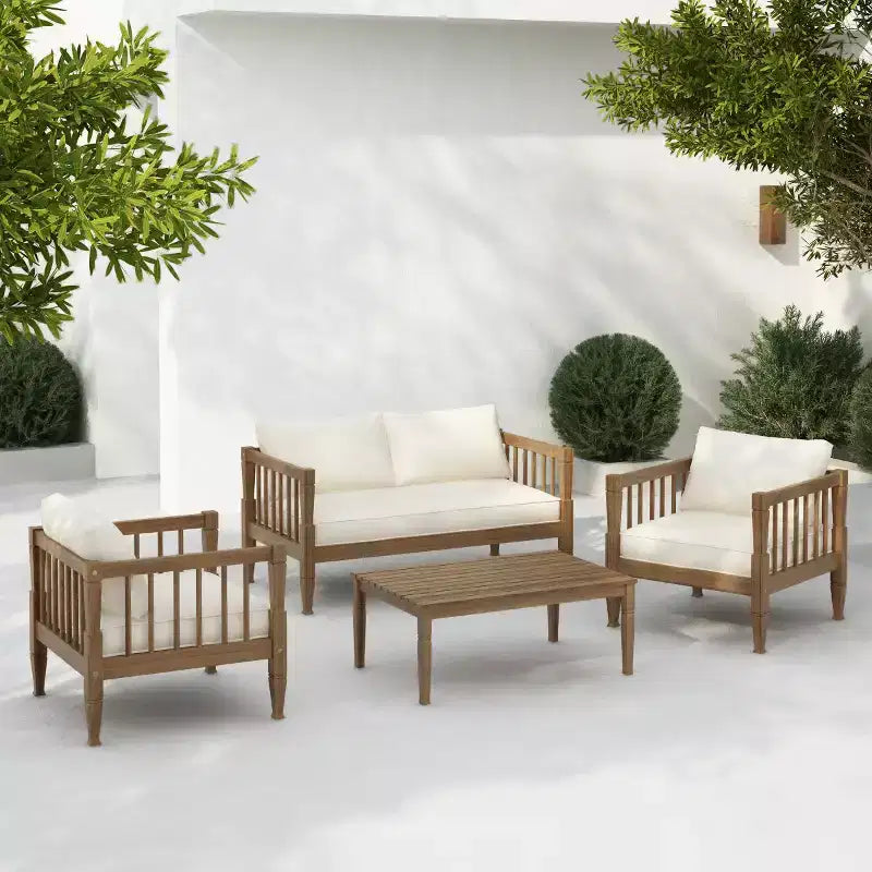 4-Piece Outdoor Patio Furniture Set with Coffee Table, Deep Seating Conversation Set with Cushions for Backyard, Balcony & Garden-Panipeachy