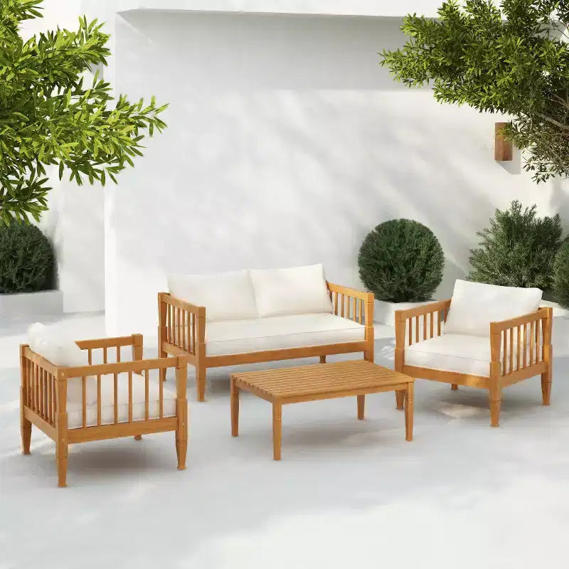 Ensemble de mobilier de patio 4 pièces avec table basse, salon de conversation profond avec coussins pour jardin, balcon et cour - Panipeachy