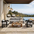 Christopher Knight Home Melow 5 Piece Modern Patio Aluminum Seating Set with Acacia Wood Coffee Tables