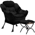 Summit Adventure Lazy Chair with Folding Ottoman Velvet Upholstered Metal Frame Side Storage Bag Armchair Black