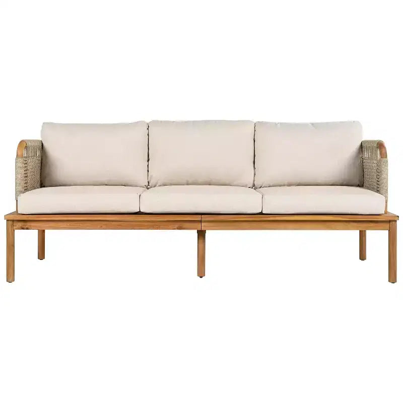 Ensemble de Canapé d'Extérieur 3/4/5 Pièces, Salon de Jardin Extérieur avec Table Basse et Coussins, Cadre Résistant aux Intempéries, Teck+Beige-ModernLuxe
