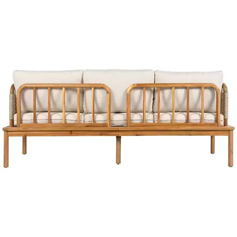 Ensemble de Canapé d'Extérieur 3/4/5 Pièces, Salon de Jardin Extérieur avec Table Basse et Coussins, Cadre Résistant aux Intempéries, Teck+Beige-ModernLuxe