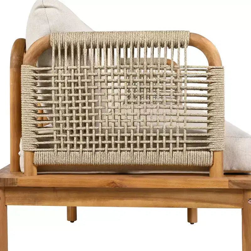 Ensemble de Canapé d'Extérieur 3/4/5 Pièces, Salon de Jardin Extérieur avec Table Basse et Coussins, Cadre Résistant aux Intempéries, Teck+Beige-ModernLuxe