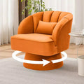 Modern 360 Swivel Barrel Chair, Velvet Accent Armchair with Striped Backrest, Plush Cushion for Living Room