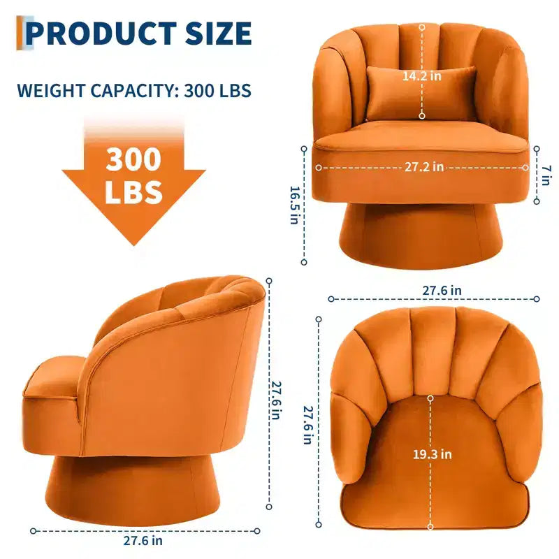 Fauteuil pivotant moderne à 360°, Fauteuil d'appoint en velours avec dossier rayé, Coussin moelleux pour salon