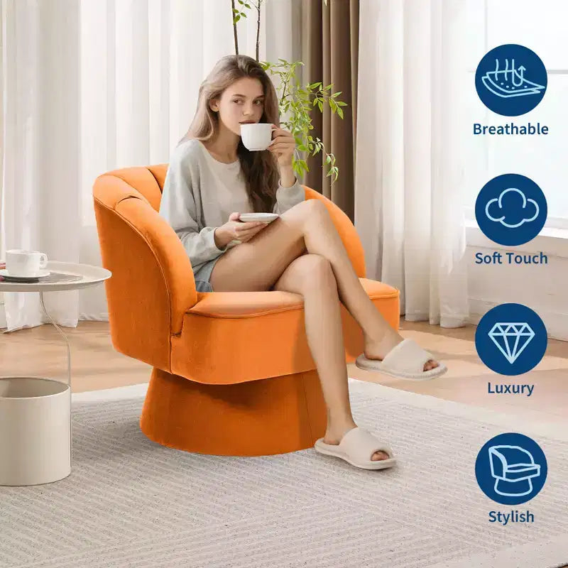Fauteuil pivotant moderne à 360°, Fauteuil d'appoint en velours avec dossier rayé, Coussin moelleux pour salon