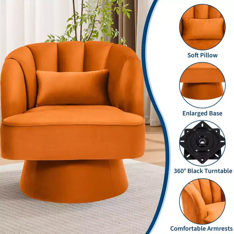 Fauteuil pivotant moderne à 360°, Fauteuil d'appoint en velours avec dossier rayé, Coussin moelleux pour salon