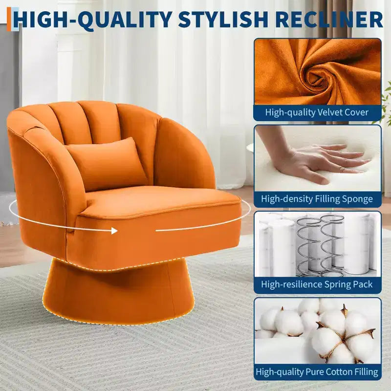 Fauteuil pivotant moderne à 360°, Fauteuil d'appoint en velours avec dossier rayé, Coussin moelleux pour salon