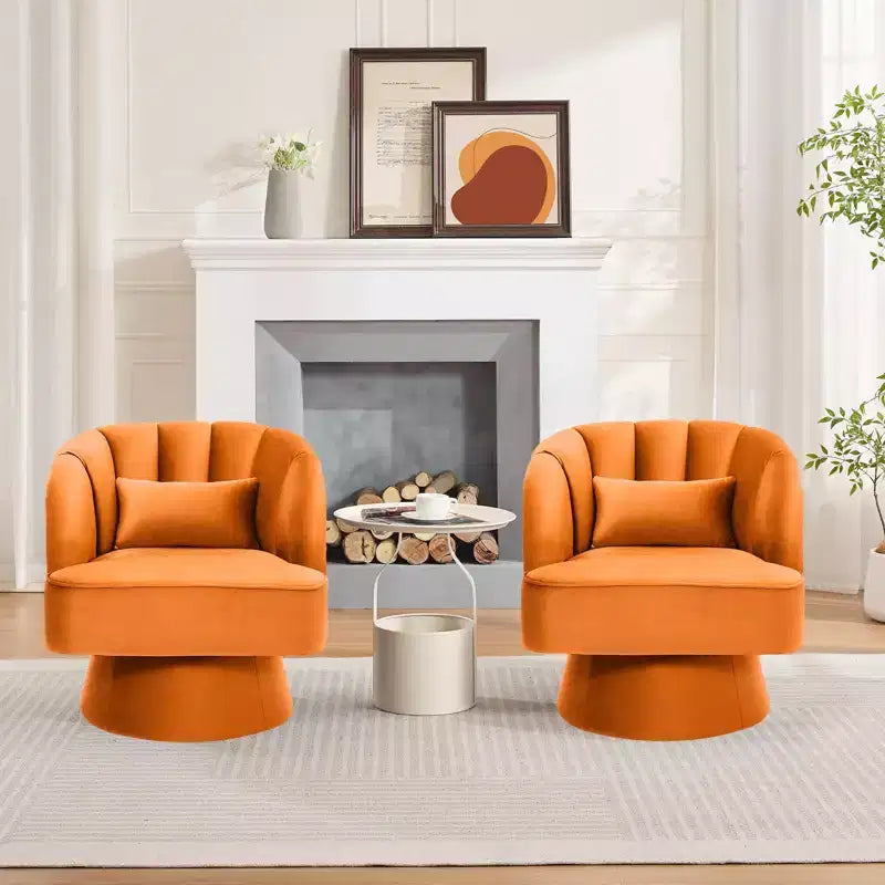 Fauteuil pivotant moderne à 360°, Fauteuil d'appoint en velours avec dossier rayé, Coussin moelleux pour salon