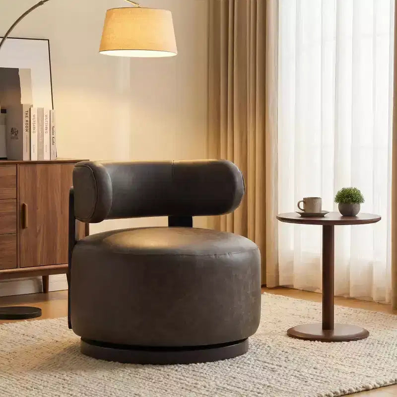Fauteuil club pivotant Christopher Knight Home Emile en bois d'hévéa et similicuir