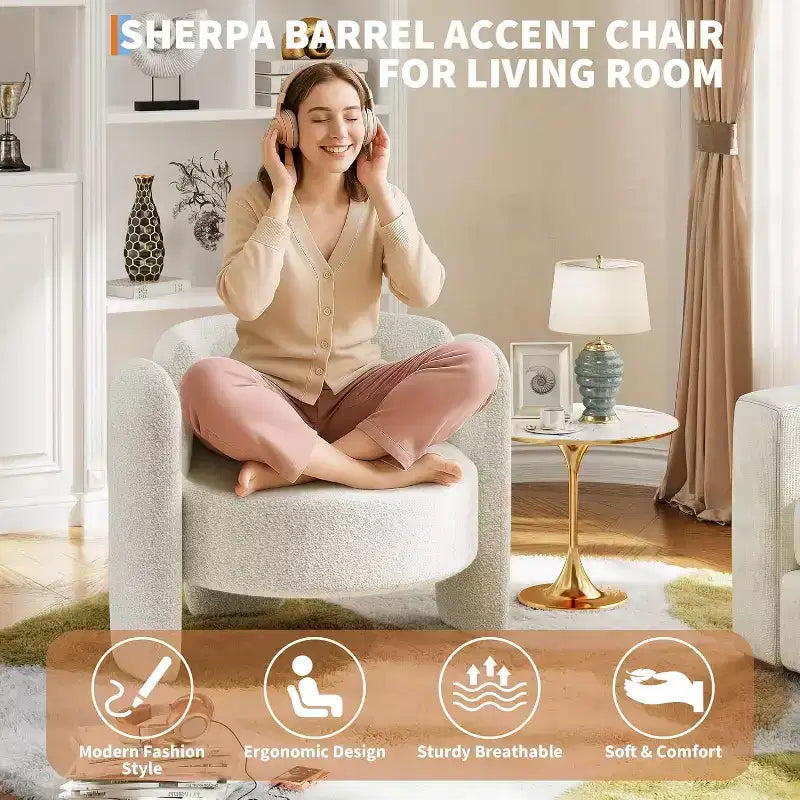 Accent Chair Set of 2, Modern Barrel Armchair with Plush Chenille Upholstery for Living Room, Bedroom & Office,Comfortable Round Design,Easy Assembly