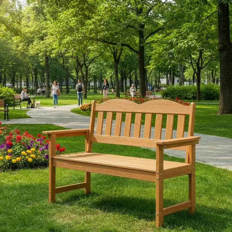 2-Person Poly Lumber Garden Bench, Slatted Patio Loveseat, Weather-Resistant Outdoor Seating for Yard, Garden, Porch, Park or Backyard