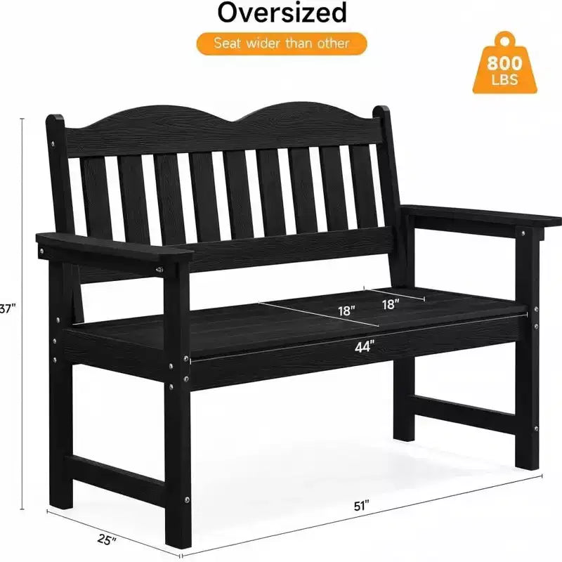 2-Person Poly Lumber Garden Bench, Slatted Patio Loveseat, Weather-Resistant Outdoor Seating for Yard, Garden, Porch, Park or Backyard