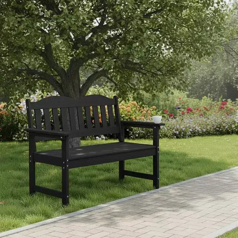 2-Person Poly Lumber Garden Bench, Slatted Patio Loveseat, Weather-Resistant Outdoor Seating for Yard, Garden, Porch, Park or Backyard