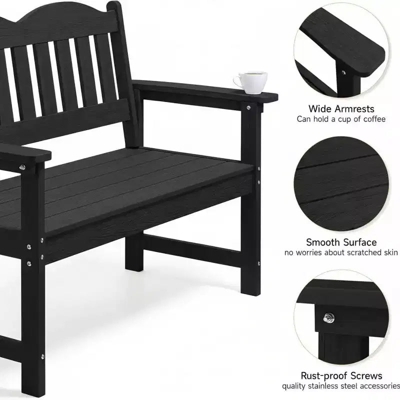 2-Person Poly Lumber Garden Bench, Slatted Patio Loveseat, Weather-Resistant Outdoor Seating for Yard, Garden, Porch, Park or Backyard