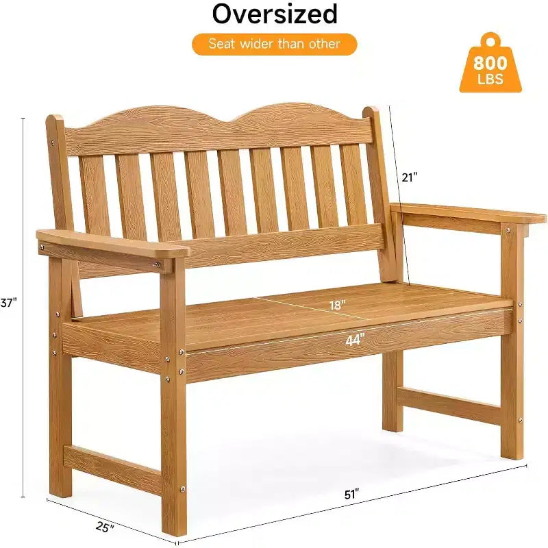 2-Person Poly Lumber Garden Bench, Slatted Patio Loveseat, Weather-Resistant Outdoor Seating for Yard, Garden, Porch, Park or Backyard