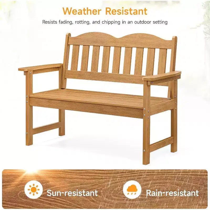2-Person Poly Lumber Garden Bench, Slatted Patio Loveseat, Weather-Resistant Outdoor Seating for Yard, Garden, Porch, Park or Backyard