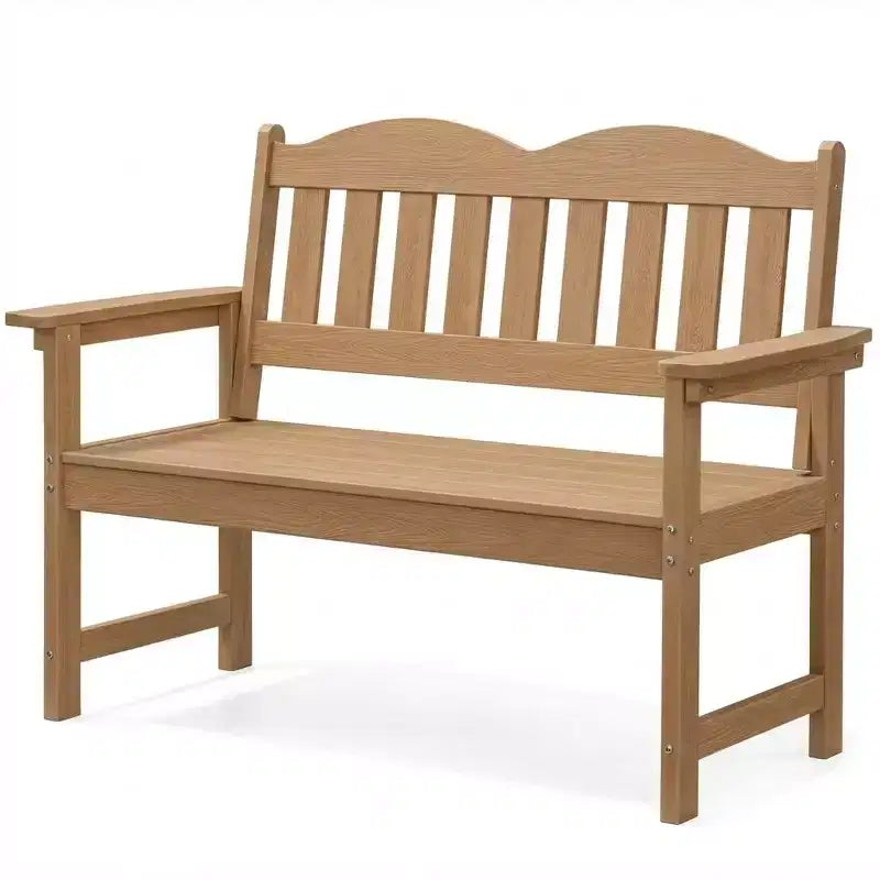 2-Person Poly Lumber Garden Bench, Slatted Patio Loveseat, Weather-Resistant Outdoor Seating for Yard, Garden, Porch, Park or Backyard
