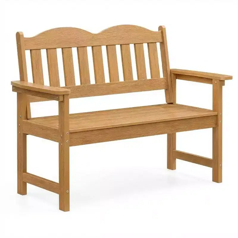 2-Person Poly Lumber Garden Bench, Slatted Patio Loveseat, Weather-Resistant Outdoor Seating for Yard, Garden, Porch, Park or Backyard