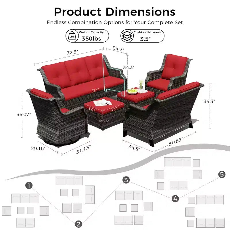 Ensemble modulaire d'extérieur 6 pièces UPTIOT avec tissu en oléfine et capacité de 159 kg