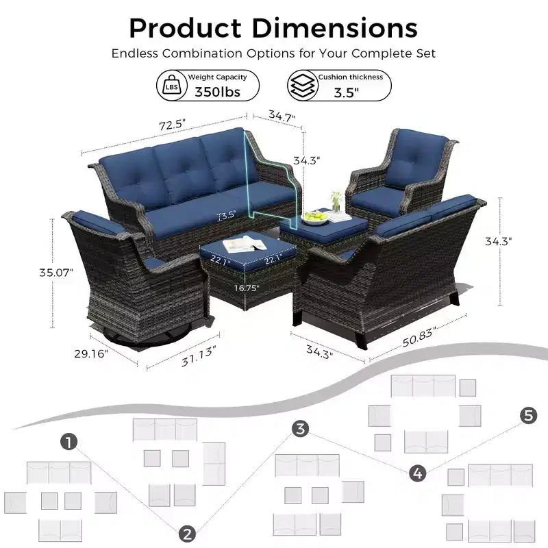 Ensemble modulaire d'extérieur 6 pièces UPTIOT avec tissu en oléfine et capacité de 159 kg
