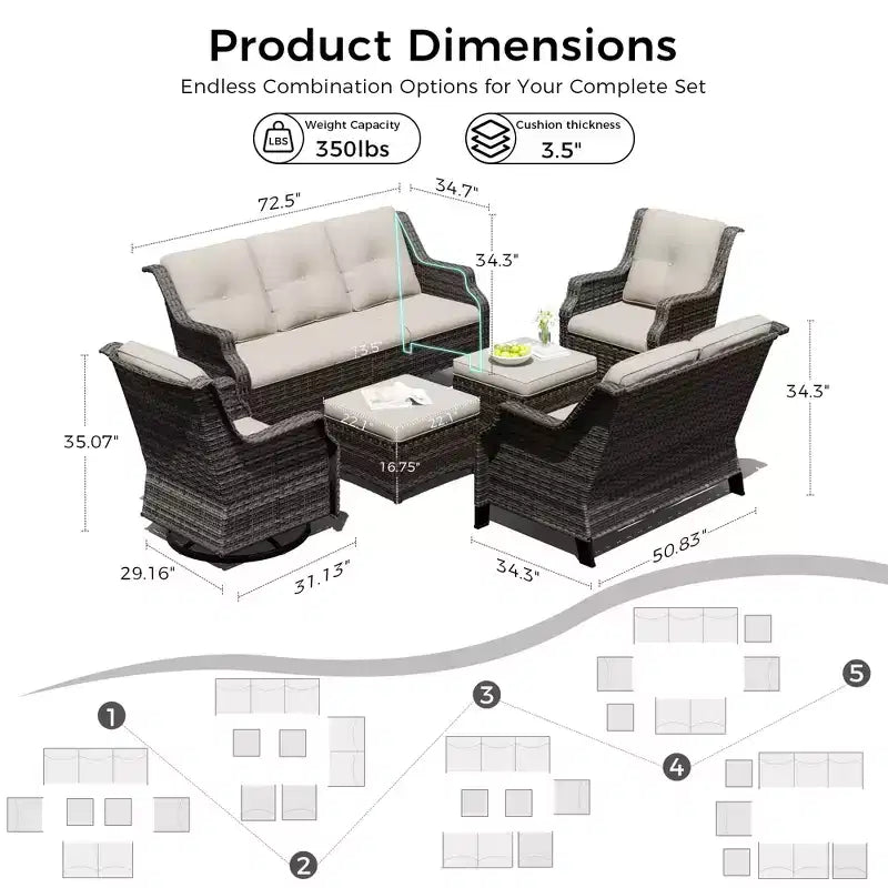 Ensemble modulaire d'extérieur 6 pièces UPTIOT avec tissu en oléfine et capacité de 159 kg