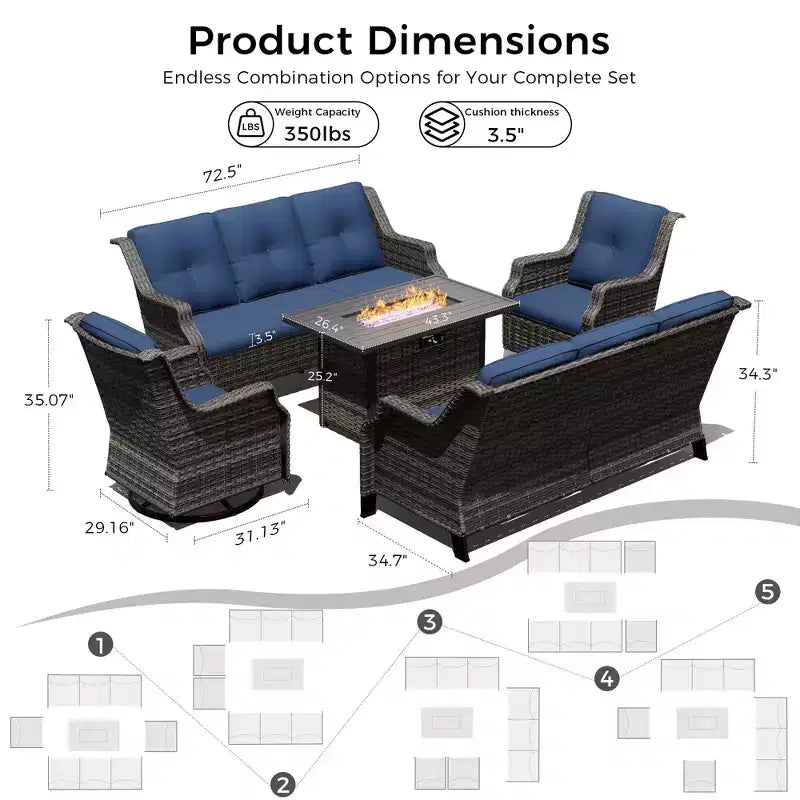 Ensemble extérieur modulaire UPTIOT avec canapés, fauteuils à bascule et brasero pour un confort polyvalent sur la terrasse