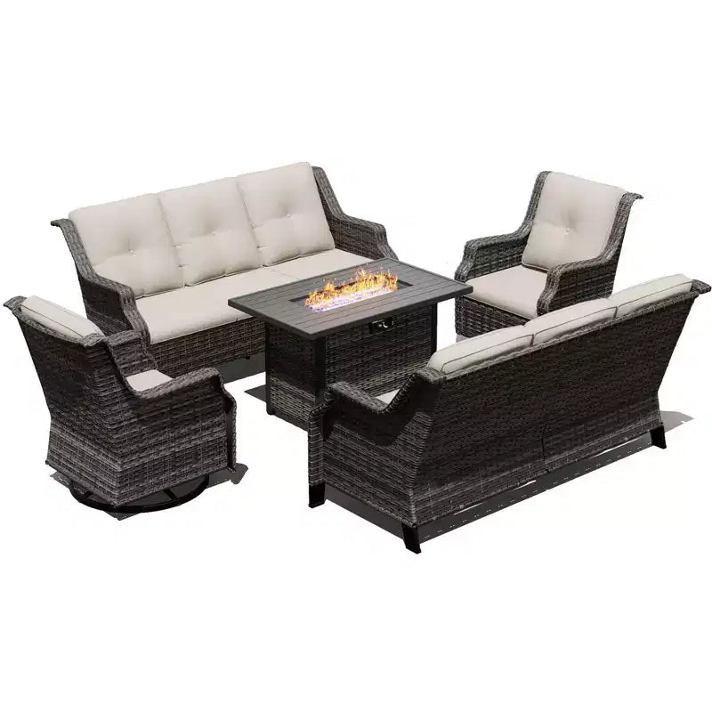 UPTIOT Modular Outdoor Set with Sofas, Rocking Chairs & Fire Pit for Versatile Patio Comfort