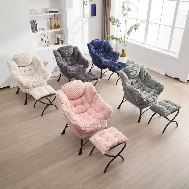 Chaise longue ergonomique paresseuse avec ottoman pour salon et petits espaces - Cadre en acier et canapé paresseux avec pochette latérale