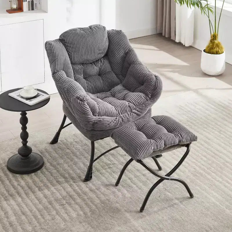 Chaise longue ergonomique paresseuse avec ottoman pour salon et petits espaces - Cadre en acier et canapé paresseux avec pochette latérale