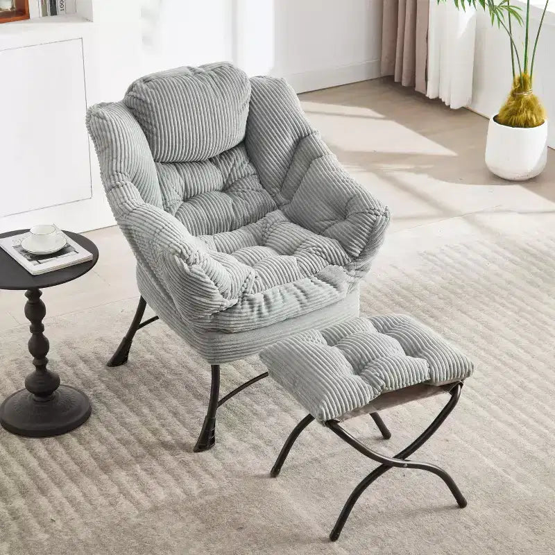 Chaise longue ergonomique paresseuse avec ottoman pour salon et petits espaces - Cadre en acier et canapé paresseux avec pochette latérale
