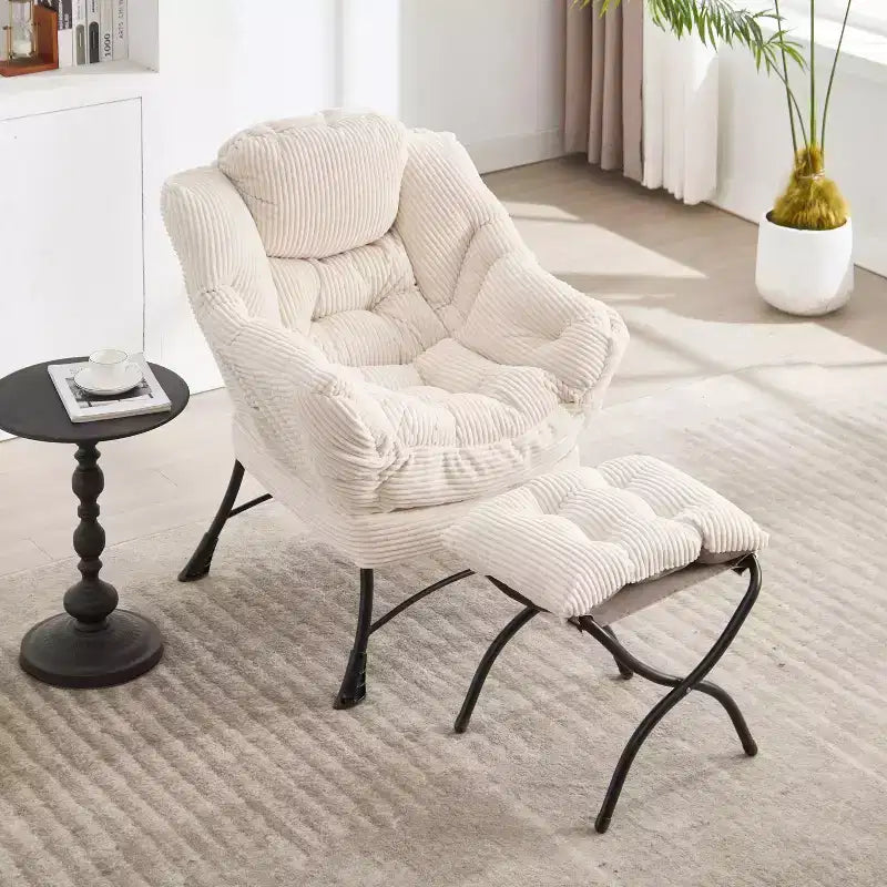 Chaise longue ergonomique paresseuse avec ottoman pour salon et petits espaces - Cadre en acier et canapé paresseux avec pochette latérale