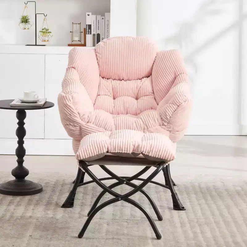 Chaise longue ergonomique paresseuse avec ottoman pour salon et petits espaces - Cadre en acier et canapé paresseux avec pochette latérale